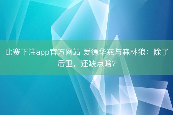 比赛下注app官方网站 爱德华兹与森林狼：除了后卫，还缺点啥？