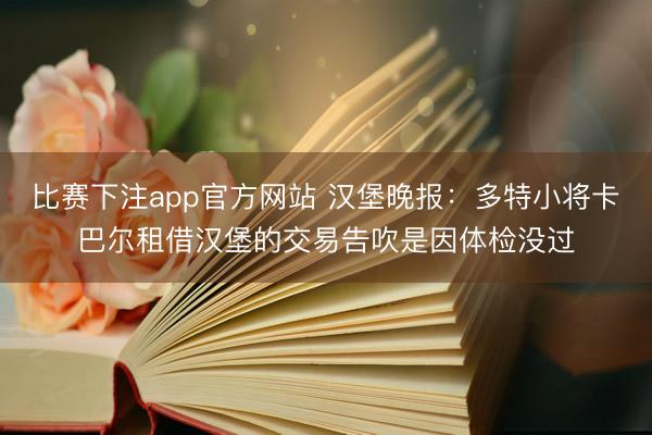 比赛下注app官方网站 汉堡晚报：多特小将卡巴尔租借汉堡的交易告吹是因体检没过
