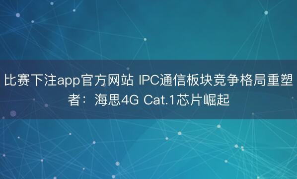 比赛下注app官方网站 IPC通信板块竞争格局重塑者:海思4G Cat.1芯片崛起
