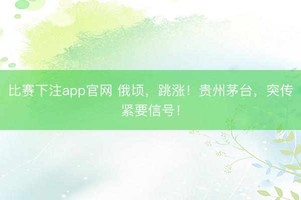 比赛下注app官网 俄顷，跳涨！贵州茅台，突传紧要信号！
