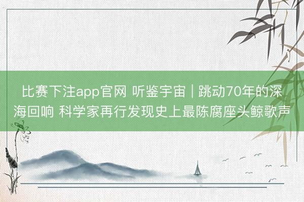 比赛下注app官网 听鉴宇宙 | 跳动70年的深海回响 科学家再行发现史上最陈腐座头鲸歌声