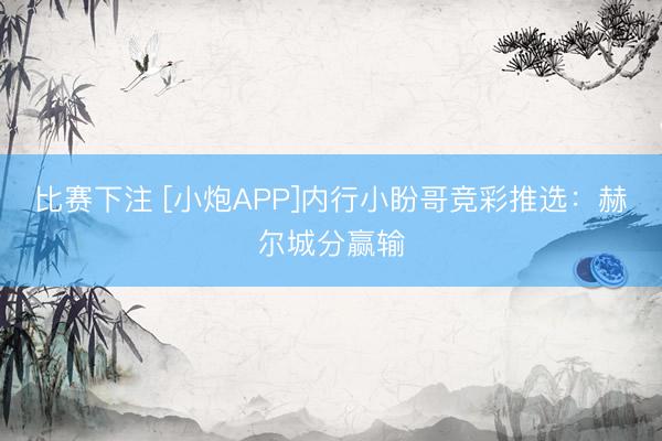 比赛下注 [小炮APP]内行小盼哥竞彩推选：赫尔城分赢输